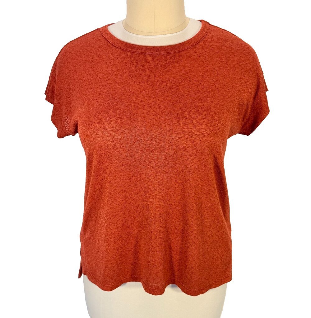 Bobeau Blouse Knit Top Women's XL Rust Orange Scoop Neck Short Dolman Split Hem